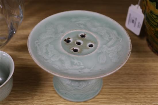 A 19th century Chinese celadon cup and stand